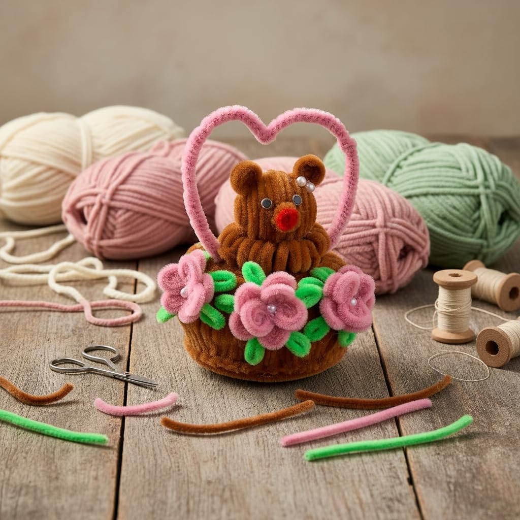 AGANTUK Handmade Pipe Cleaner Teddy Love Pot for Home Decor