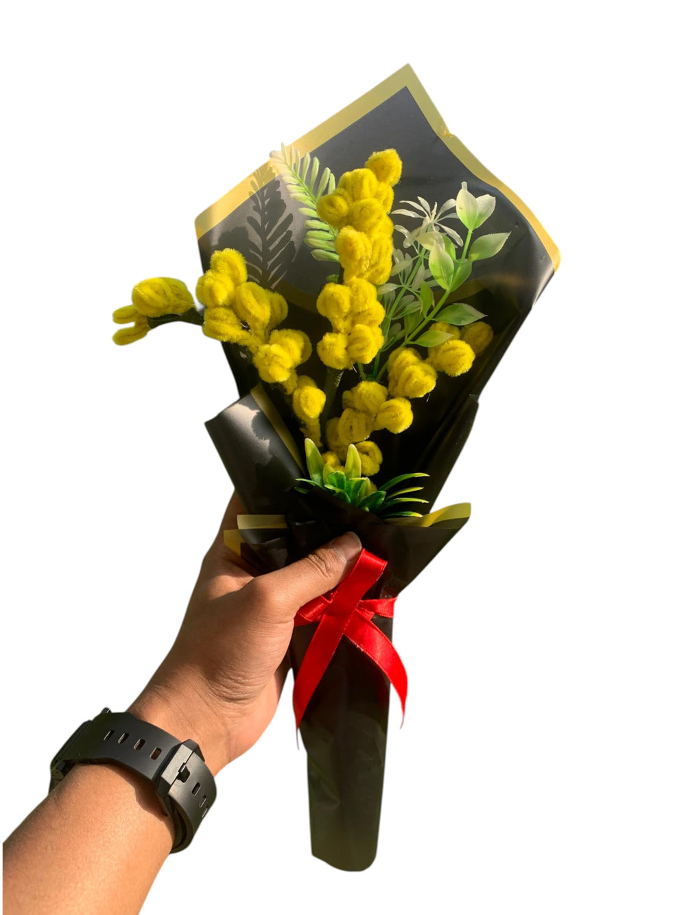 AGANTUK Handmade Crochet Mimosa Flower Bouquet for Gifting