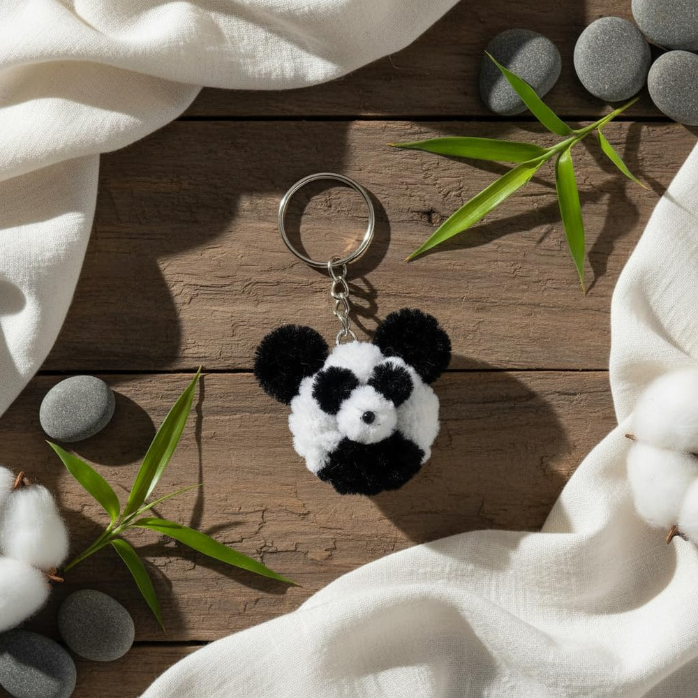 AGANTUK Handmade Black & White Panda Pipe Cleaner Keychain