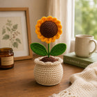AGANTUK Handmade Crochet Artificial Sunflower Pot for Home Decor