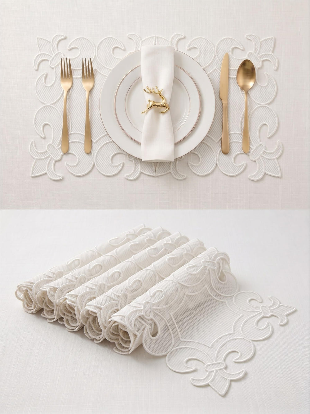 Handmade White Floral Decorative Rectangular Place Mat