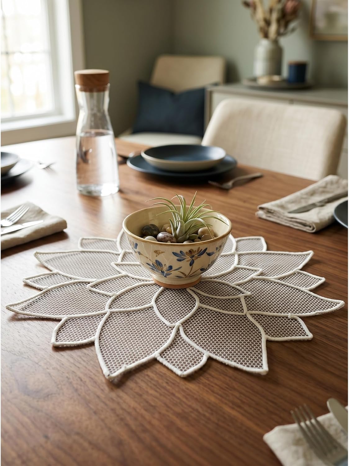 Handmade White Lotus Floral Decorative Place Mat for Home Decor