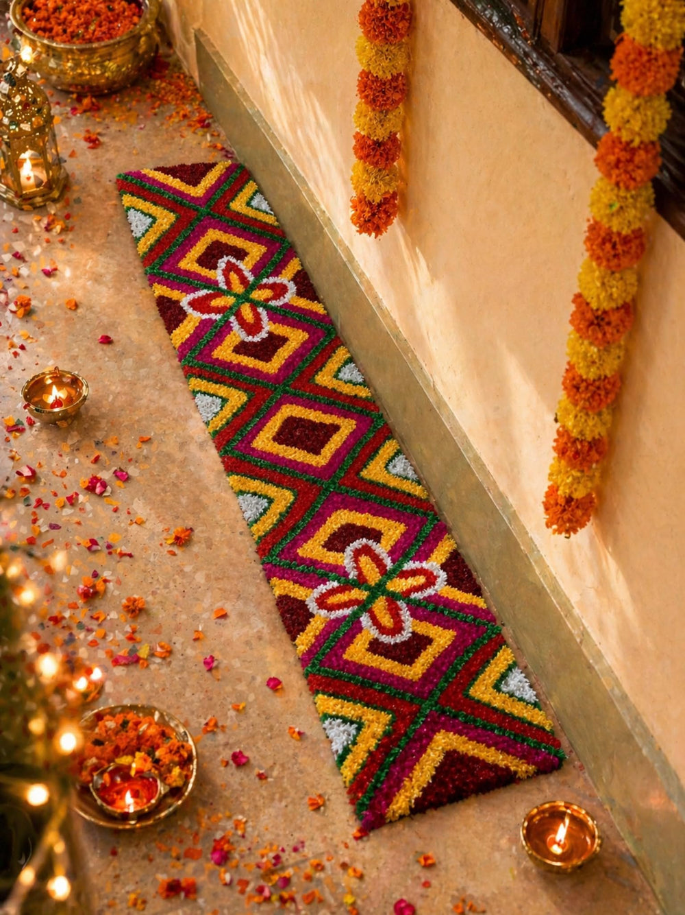 AGANTUK Handmade Festival Rangoli Door Mat Runner