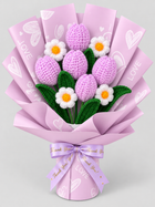 AGANTUK Handmade Crochet Tulip & Daisy Flower Bouquet (Lavendar)