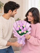 AGANTUK Handmade Crochet Tulip & Daisy Flower Bouquet (Lavendar)