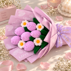 AGANTUK Handmade Crochet Tulip & Daisy Flower Bouquet (Lavendar)