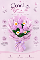 AGANTUK Handmade Crochet Tulip & Daisy Flower Bouquet (Lavendar)