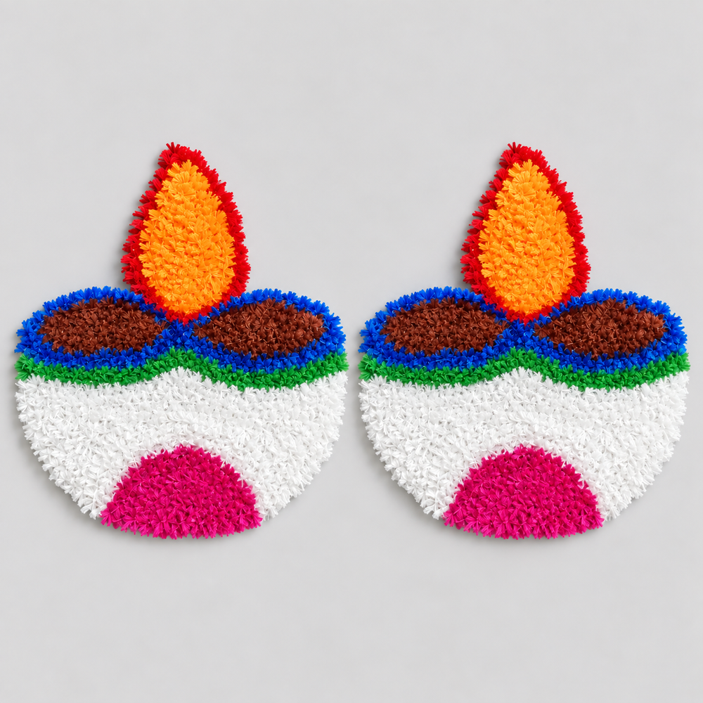 Agantuk Wool Rexin Diya Rangoli for Diwali Decoration | Pack of 2