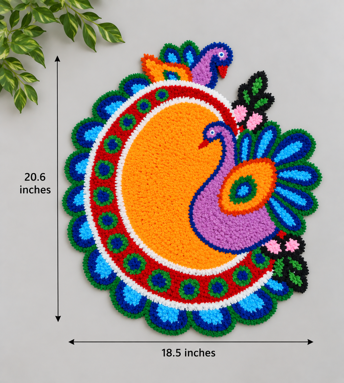 AGANTUK Handcrafted Woolen Rangoli Mat – Peacock Design