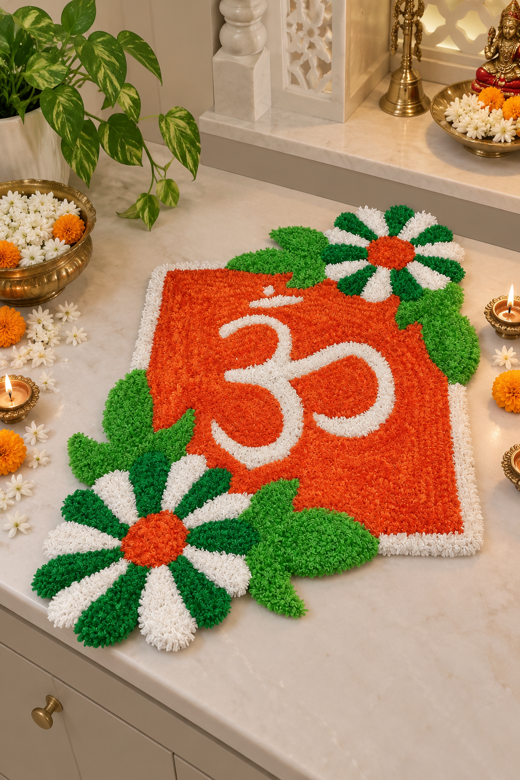 AGANTUK Handcrafted Woolen Rangoli Mat – OM Design