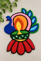 AGANTUK Handcrafted Woolen Rangoli Mat – Peacock Diya Design