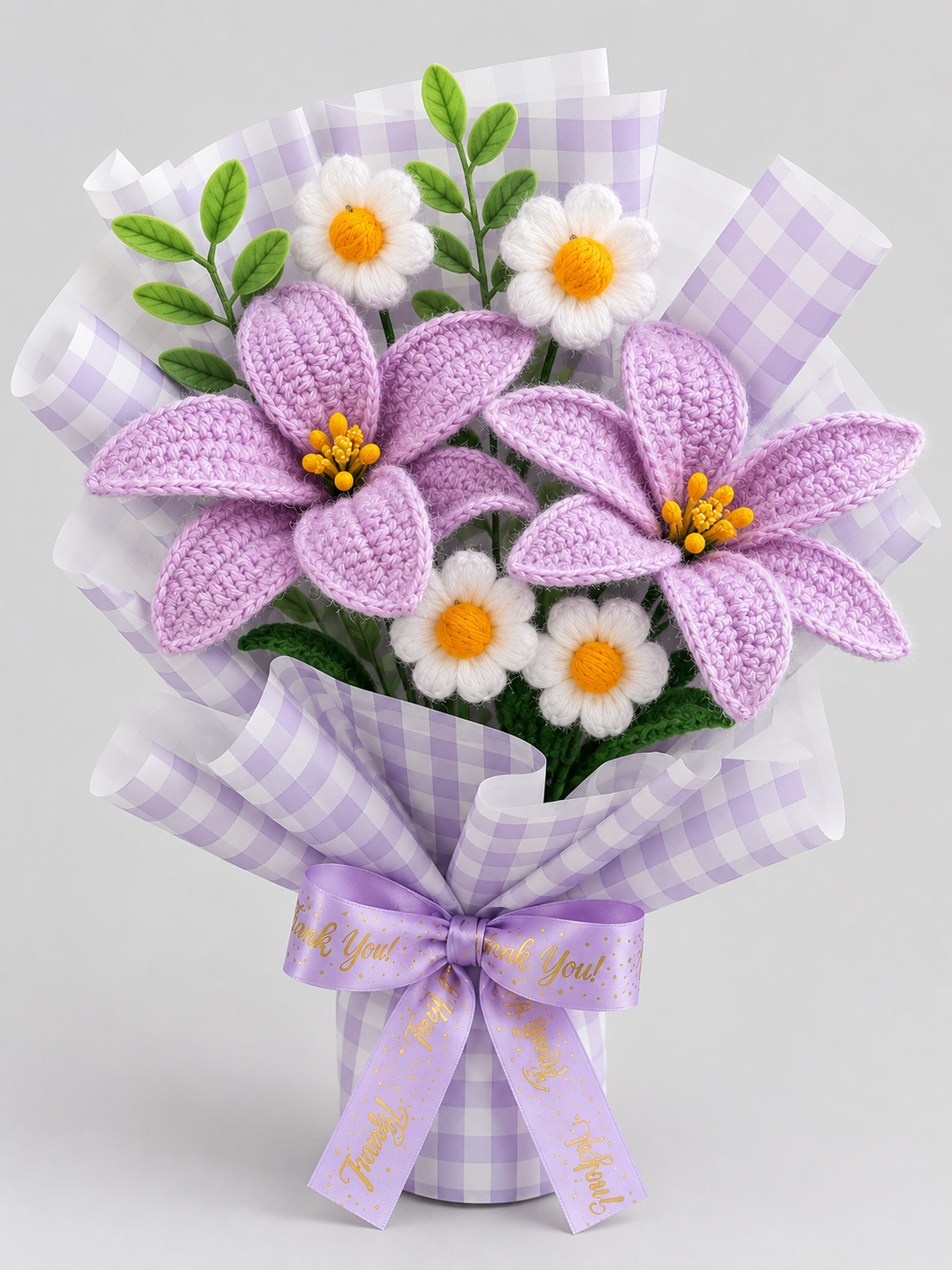 AGANTUK Handmade Crochet Flower Bouquet – Lavender & White Floral Arrangement