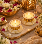 Decorative Pearl Diya Tealight Holder for Diwali & Home Decor (Pack of 2)