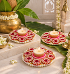 Agantuk Pearls and Stonework Diya Tealights for Diwali Decor (Pack of 1)