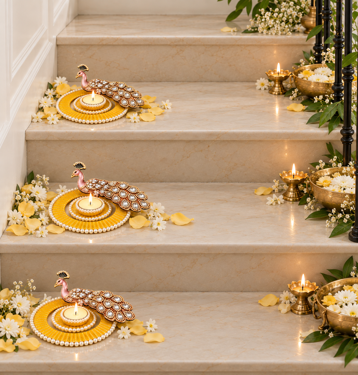 Agantuk Thread Wrapped Peacock Diya Tealight Holder for Diwali Decor (Pack of 1)