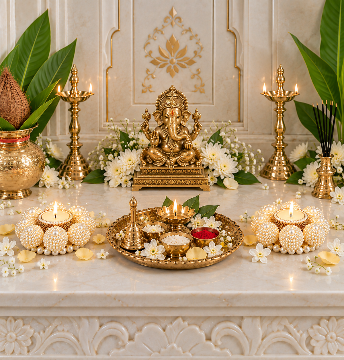 Agantuk Pearl Decorative Diya Tealight Holder for Diwali Home Decor (Pack of 2)