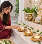 Agantuk Gota Work Diya Tealight Holder for Diwali Home Decor (Pack of 2)