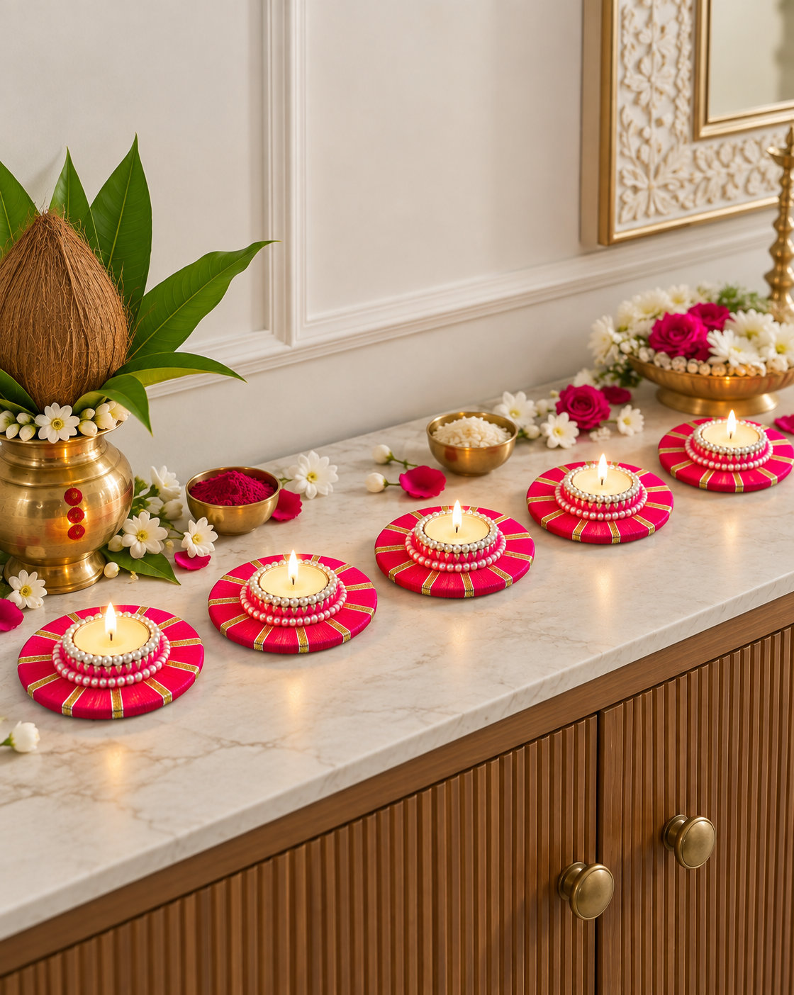 Agantuk Pink Thread Wrapped Decorative Diya for Diwali Decor (Pack of 2)