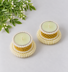 Decorative Pearl Diya Tealight Holder for Diwali & Home Decor (Pack of 2)
