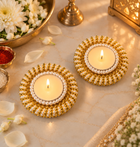 Handcrafted Pearl & Bead Work Decorative Diya Set for Diwali Pooja (Pack of 2)