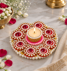 Agantuk Pearls and Stonework Diya Tealights for Diwali Decor (Pack of 1)