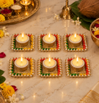 Agantuk Decorative Tea Light Diyas with Pearl & Bead Work (Pack of 4)