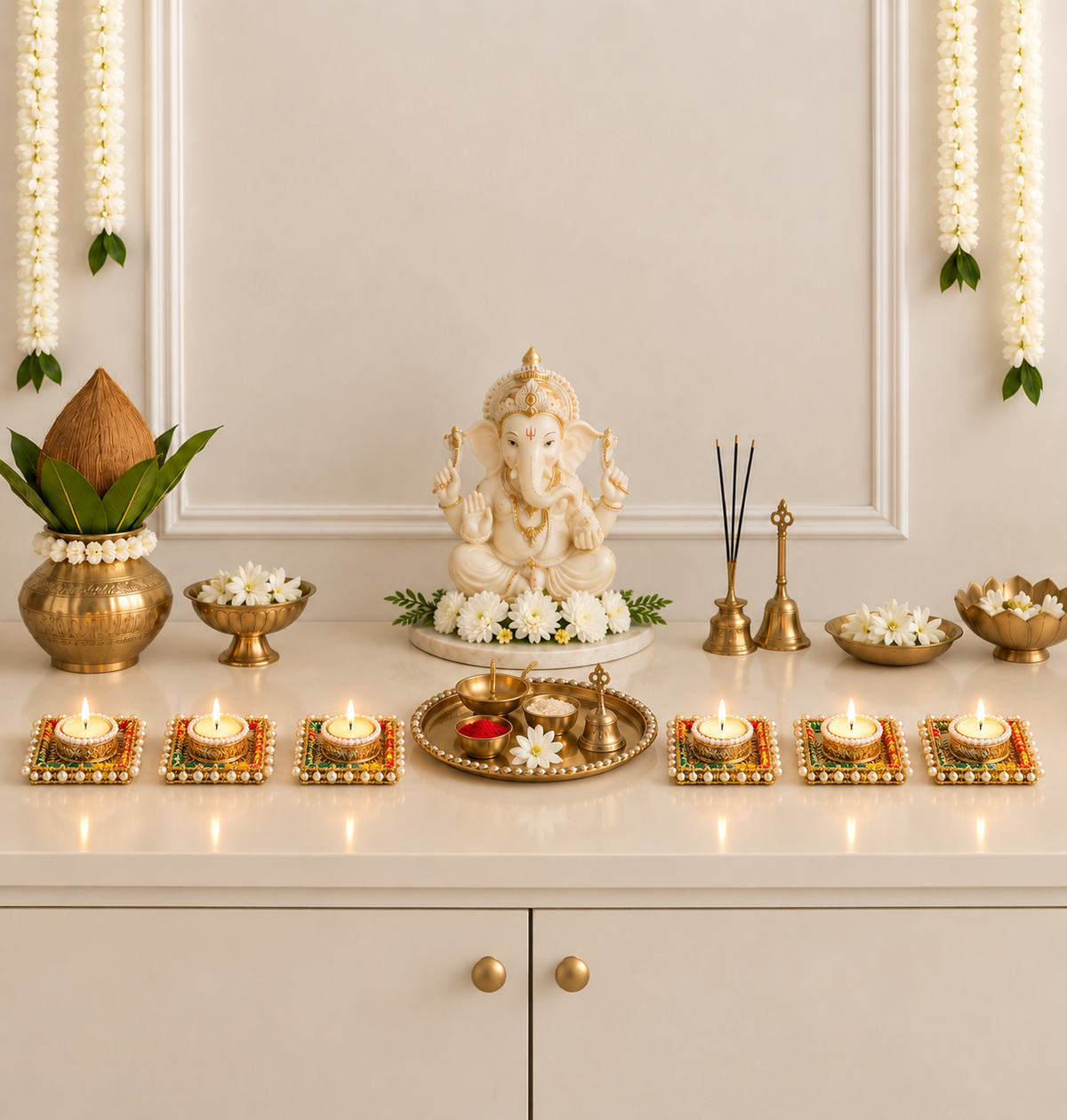Agantuk Decorative Tea Light Diyas with Pearl & Bead Work (Pack of 4)