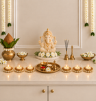 Agantuk Pearl Embellished Golden Diya Tealight Holders for Diwali Decor (Set of 2)