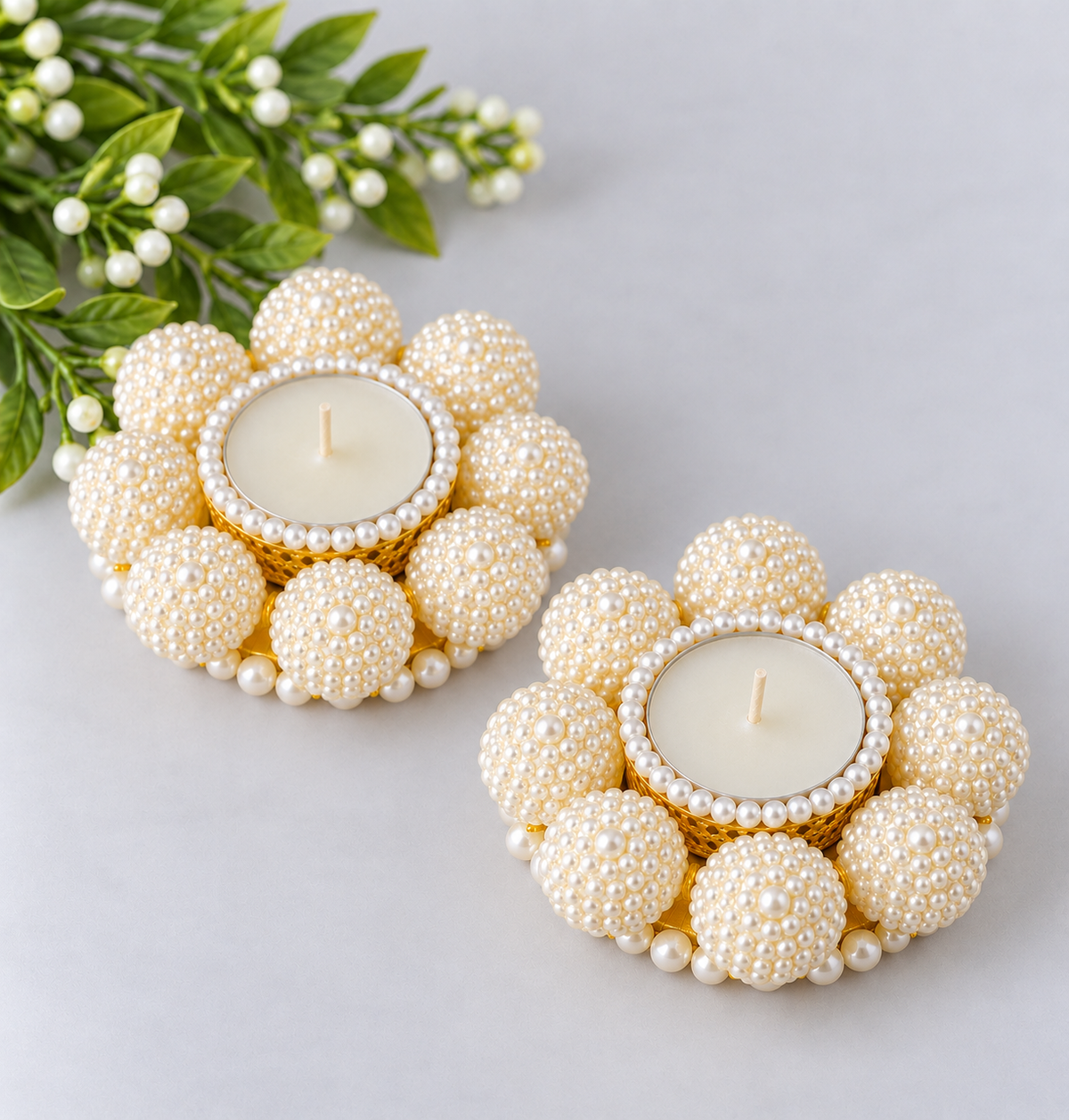 Agantuk Pearl Decorative Diya Tealight Holder for Diwali Home Decor (Pack of 2)