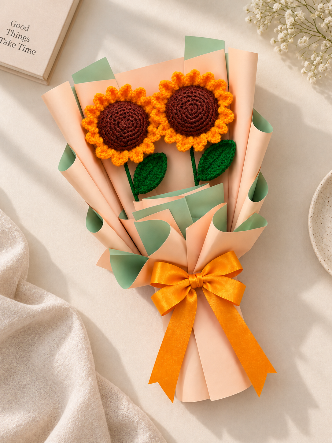 AGANTUK Handcrafted Crochet Sunflower Bouquet for Gifting & Home Decor