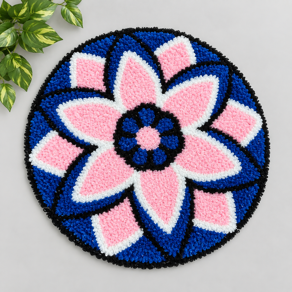 AGANTUK Handcrafted Woolen Rangoli Mat – Flower Design