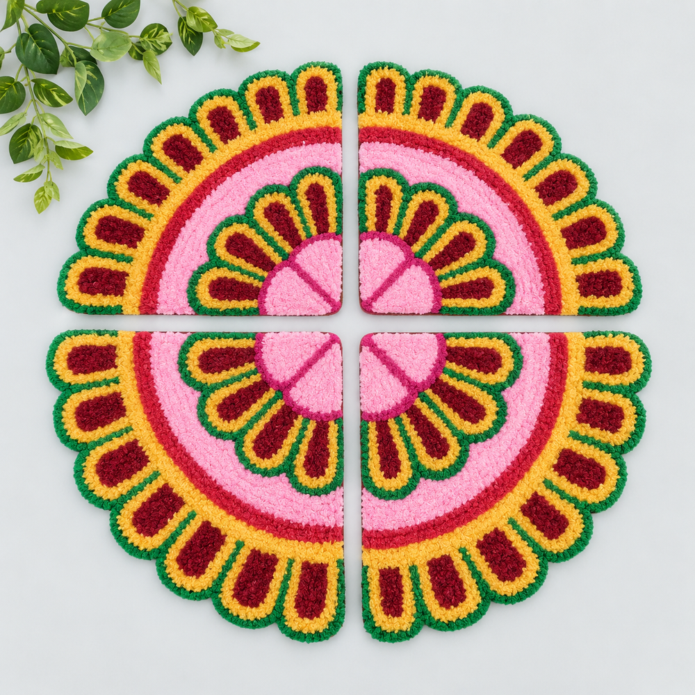 AGANTUK Handcrafted Woolen Rangoli Mat – Floral Design