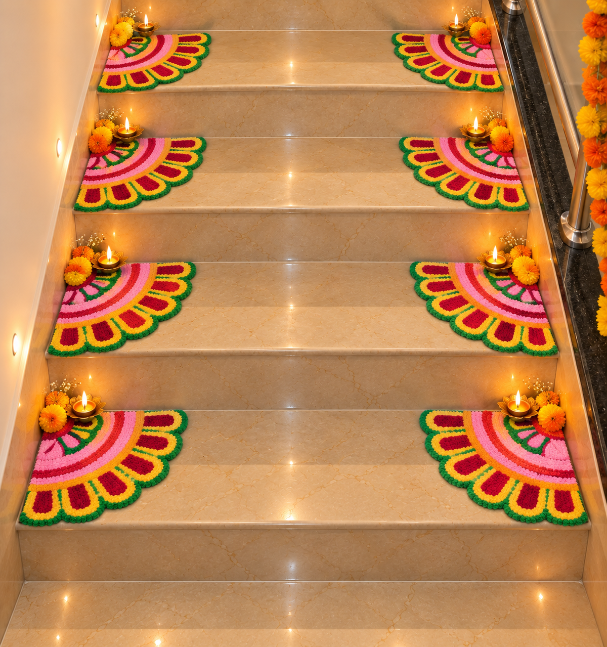 AGANTUK Handcrafted Woolen Rangoli Mat – Floral Design