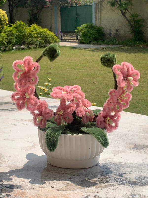 AGANTUK Handmade Pipe Cleaner Pink Lily Flower Pot for Home Decor