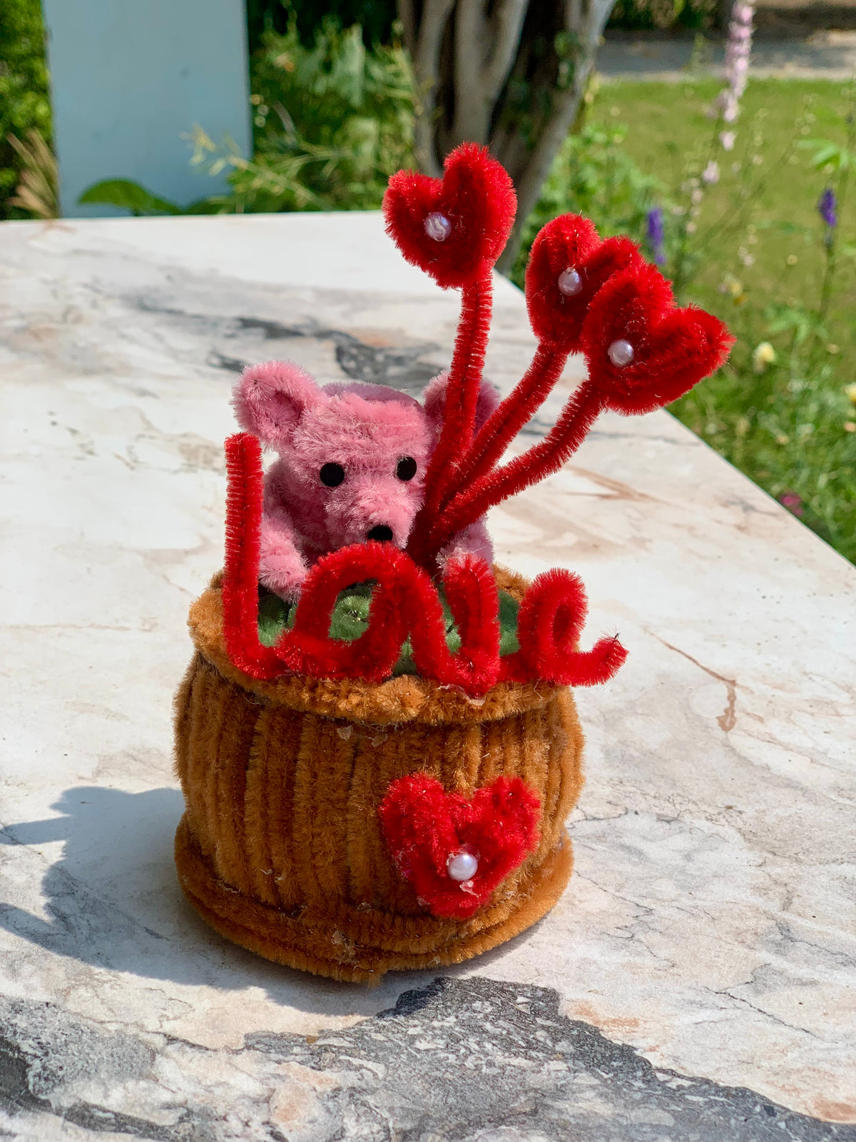 AGANTUK Handmade Pipe Cleaner Love Teddy Pot for Home Decor