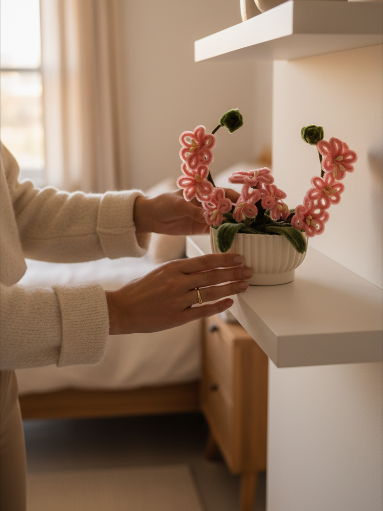 AGANTUK Handmade Pipe Cleaner Pink Lily Flower Pot for Home Decor